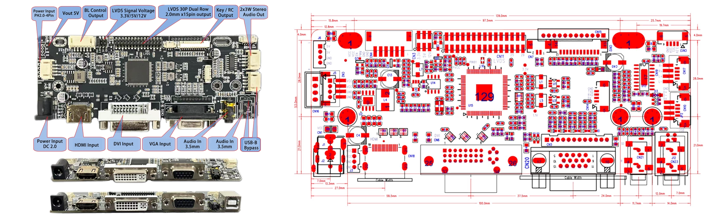 HDM VGA DVI to LVDS interface